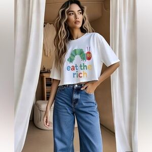 Eat the Rich 90 Y2K T-shirt crop free wash tee top vintage people concert tshirt